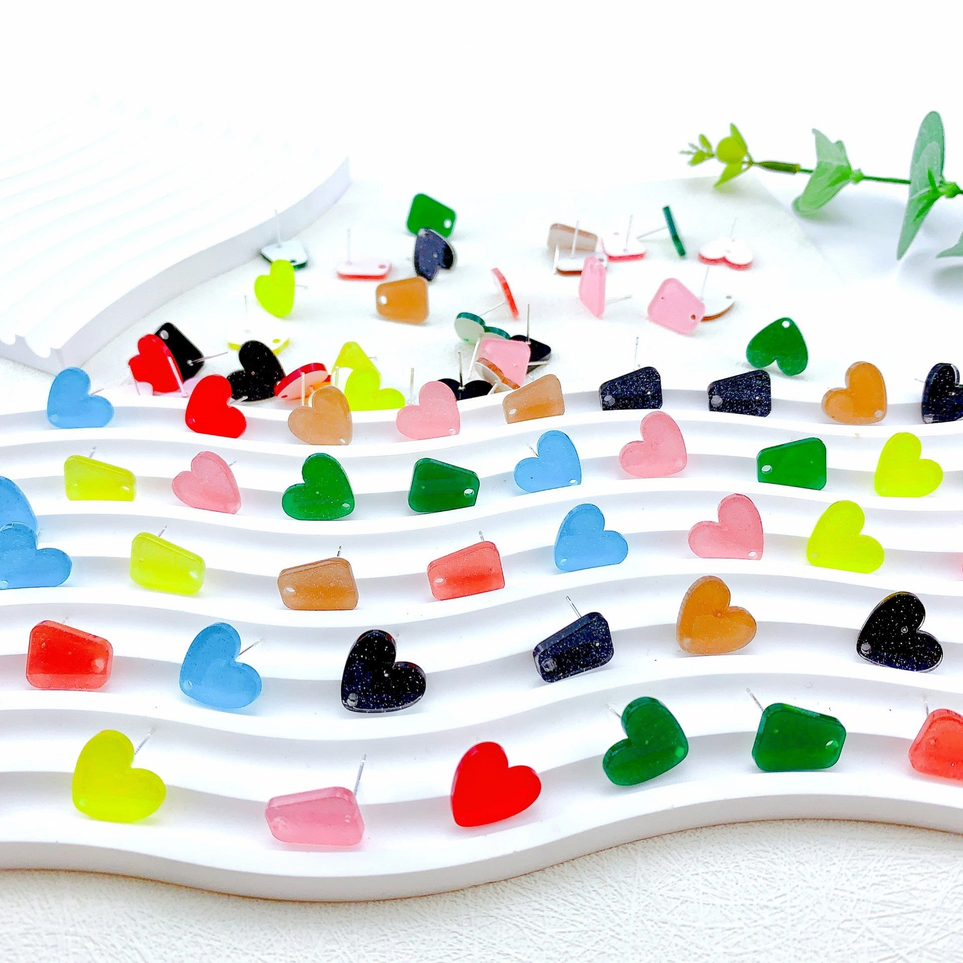 Wholesale 50PCS Handmade DIY Acrylic Fine Glitter Heart Trapezoid Colorful 925 Silver Needle Hole Earrings