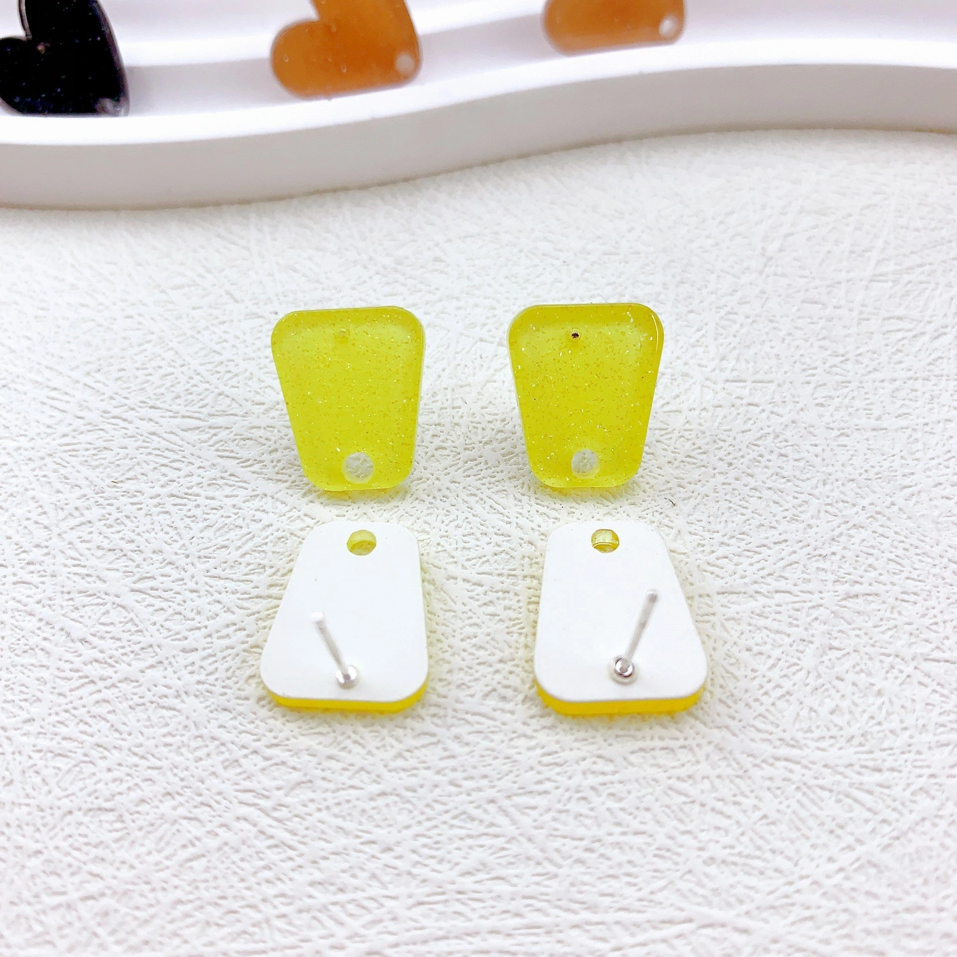 Wholesale 50PCS Handmade DIY Acrylic Fine Glitter Heart Trapezoid Colorful 925 Silver Needle Hole Earrings