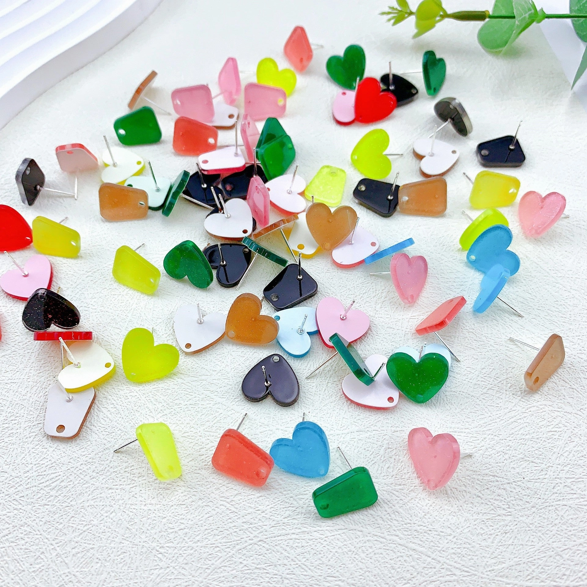Wholesale 50PCS Handmade DIY Acrylic Fine Glitter Heart Trapezoid Colorful 925 Silver Needle Hole Earrings
