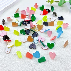 Wholesale 50PCS Handmade DIY Acrylic Fine Glitter Heart Trapezoid Colorful 925 Silver Needle Hole Earrings