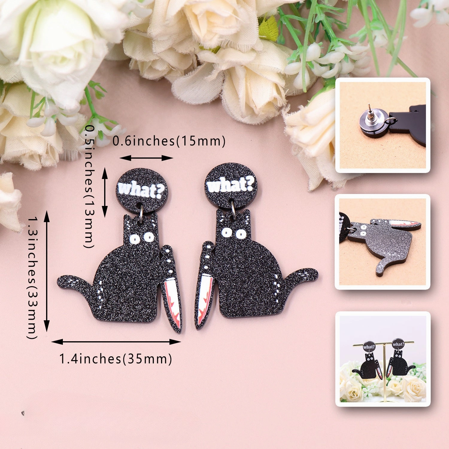 Wholesale 5pairs/pack Black Cat Halloween Acrylic Earrings
