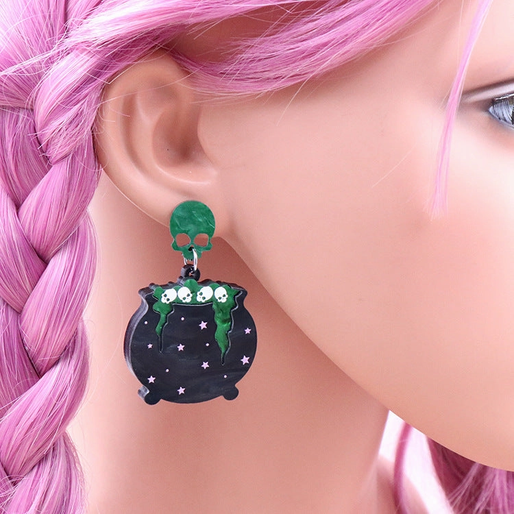 Wholesale 5pairs/pack Witch Hats Halloween Acrylic Earrings