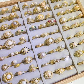 Wholesale 5PCS Natural Freshwater Pearl Zircon Micropaved Open Ring