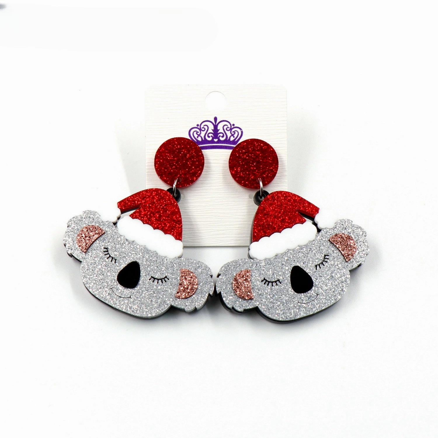 Wholesale 5pcs/pack Christmas Exaggerated Koala Glitter Earrings