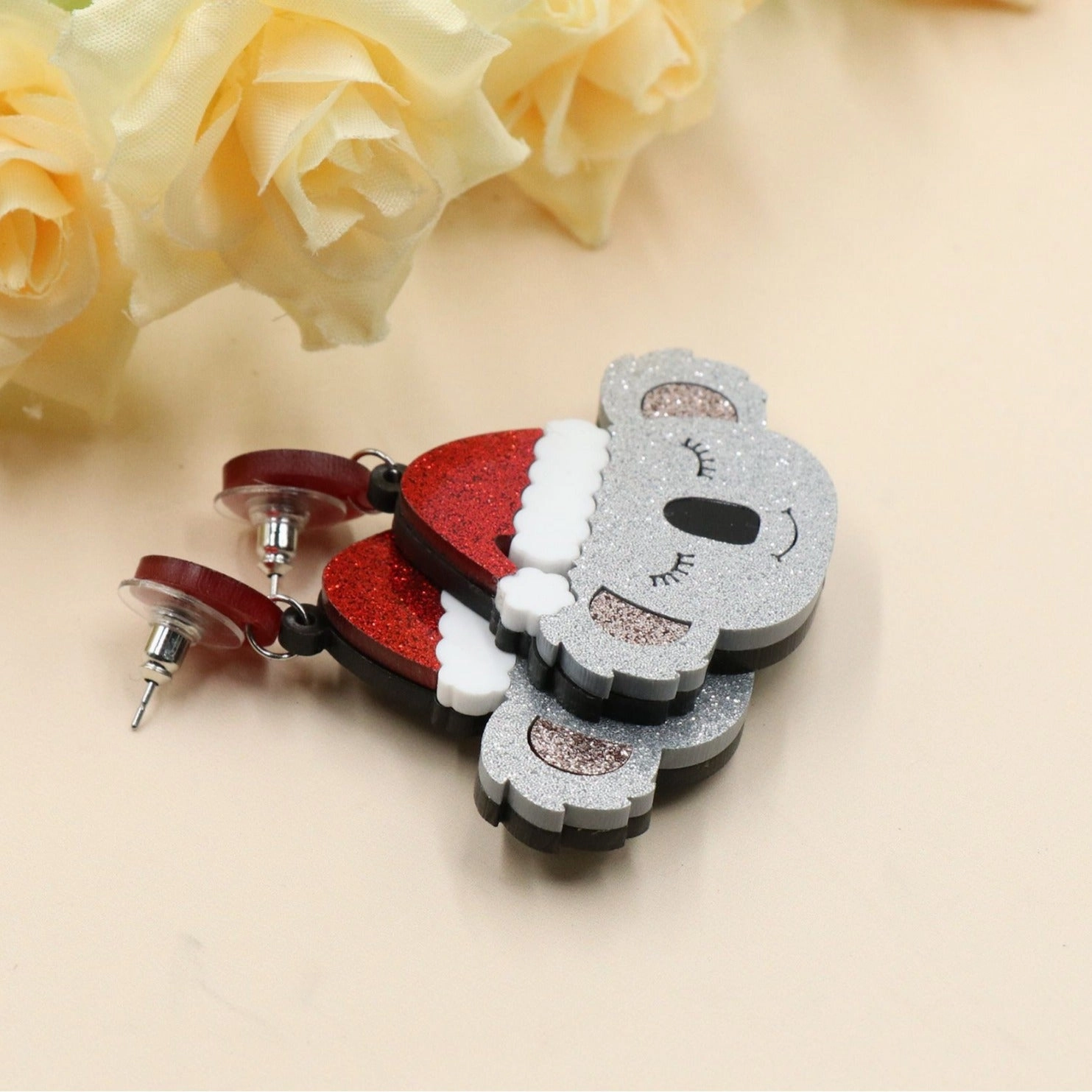 Wholesale 5pcs/pack Christmas Exaggerated Koala Glitter Earrings