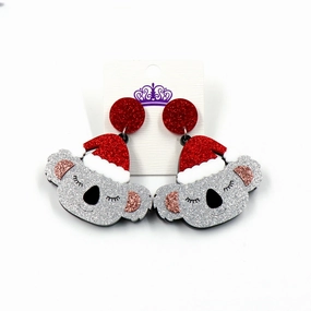 Wholesale 5pcs/pack Christmas Exaggerated Koala Glitter Earrings