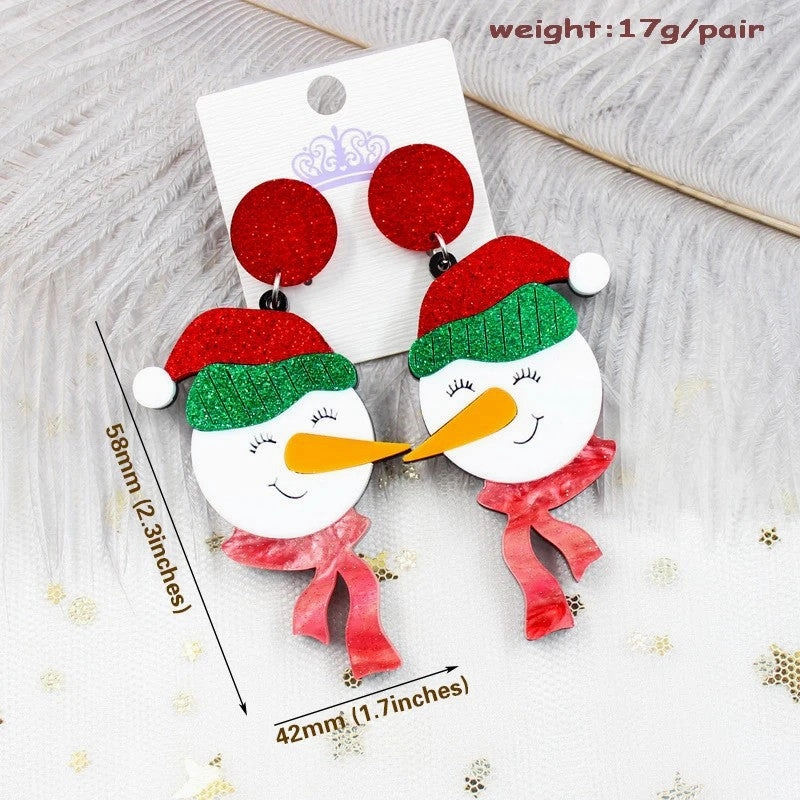 Wholesale 5pcs/pack Christmas Snowman Shiny Winter Acrylic Swing Earrings