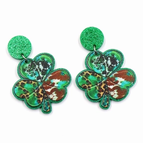 Wholesale 5pcs/pack Clover Milk Leopard Print Acrylic Earrings
