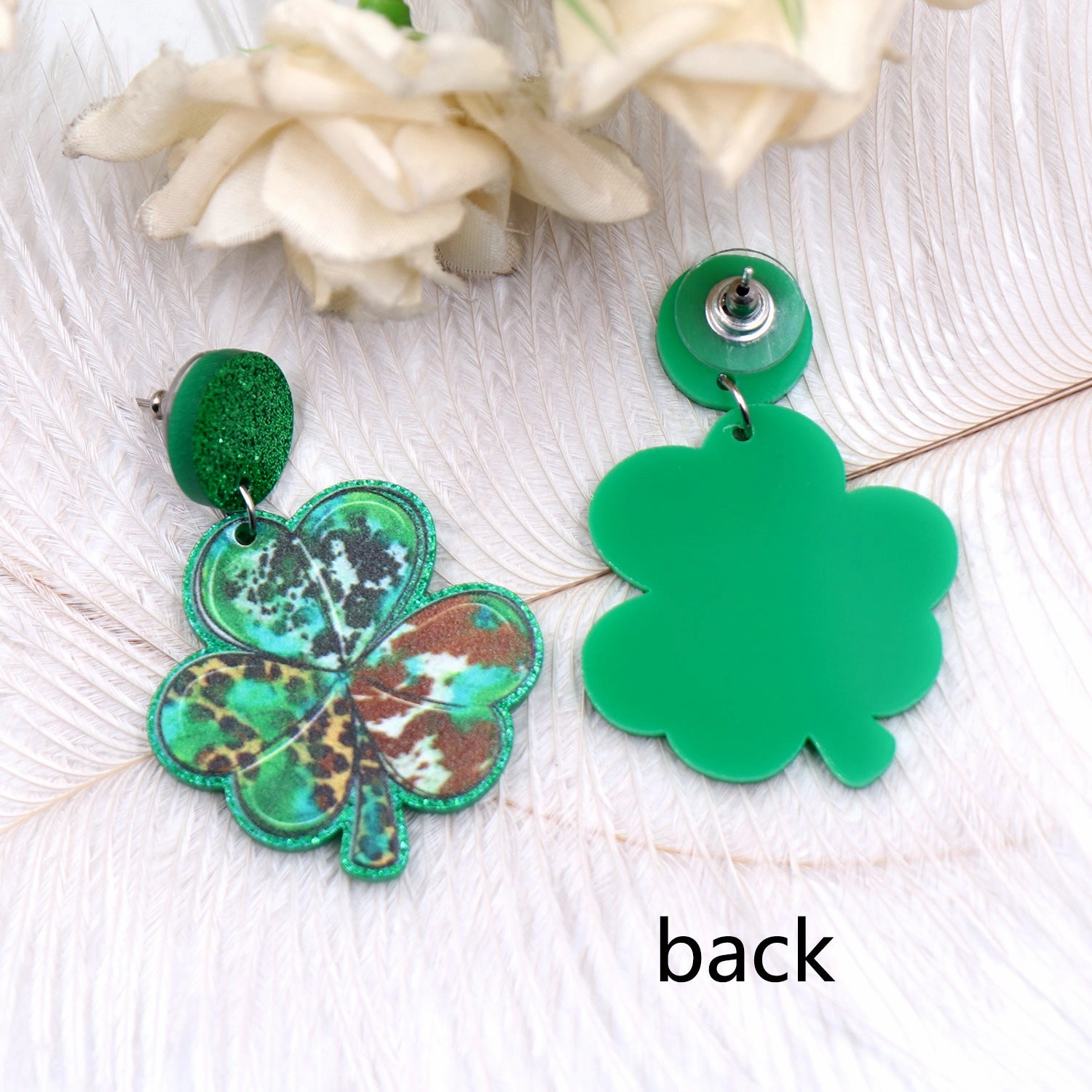 Wholesale 5pcs/pack Clover Milk Leopard Print Acrylic Earrings