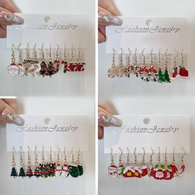 Wholesale 5pcs/pack Dripping Christmas Earrings Bell Elk Stud Earrings