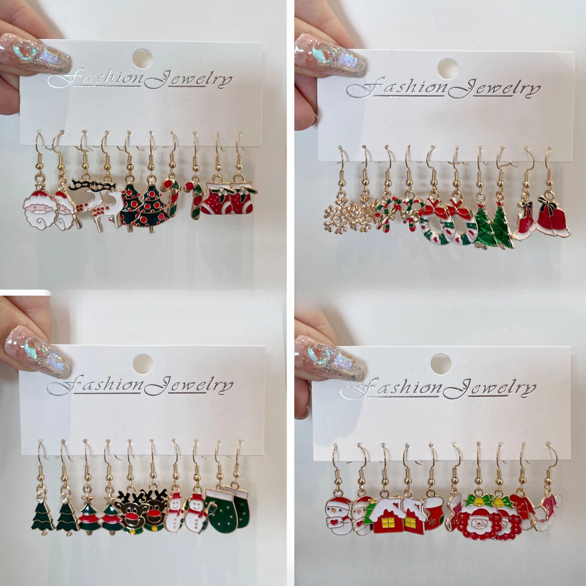 Wholesale 5pcs/pack Dripping Christmas Earrings Bell Elk Stud Earrings