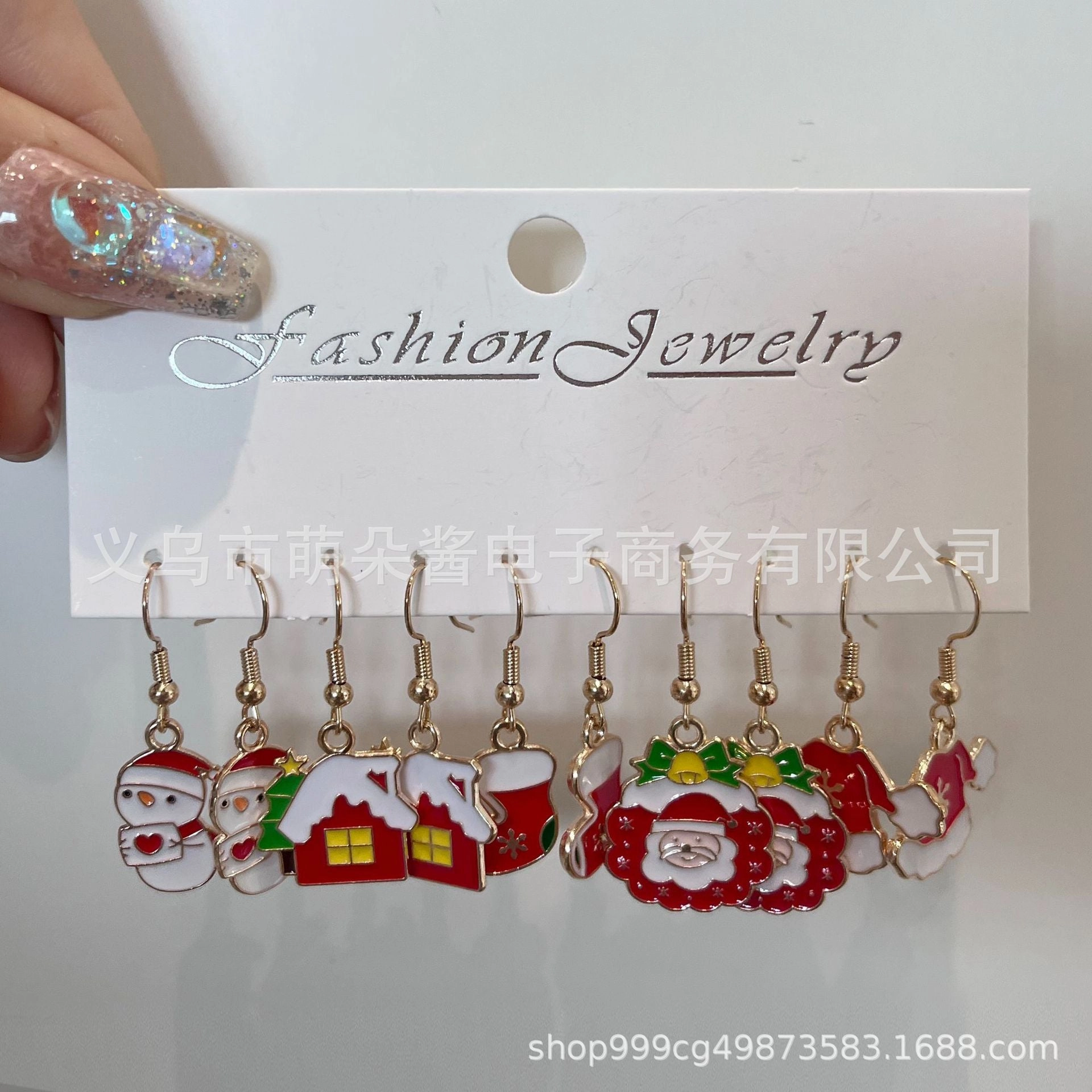 Wholesale 5pcs/pack Dripping Christmas Earrings Bell Elk Stud Earrings