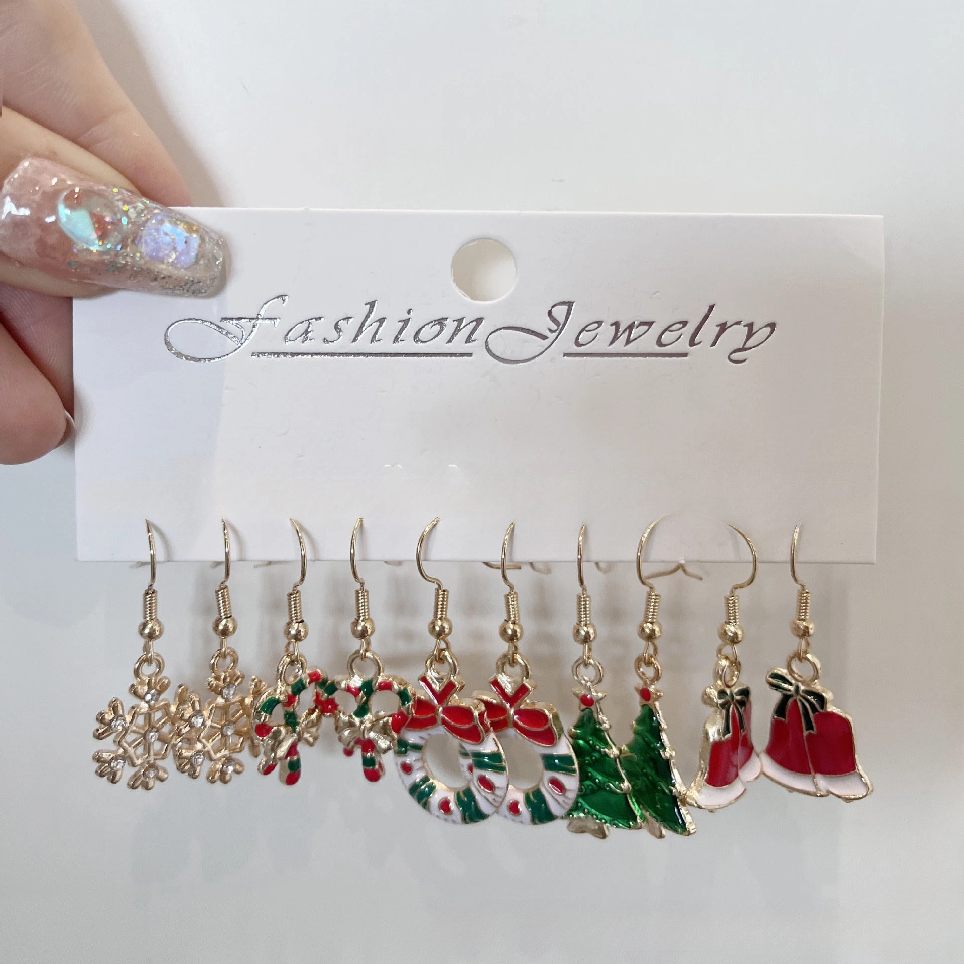 Wholesale 5pcs/pack Dripping Christmas Earrings Bell Elk Stud Earrings