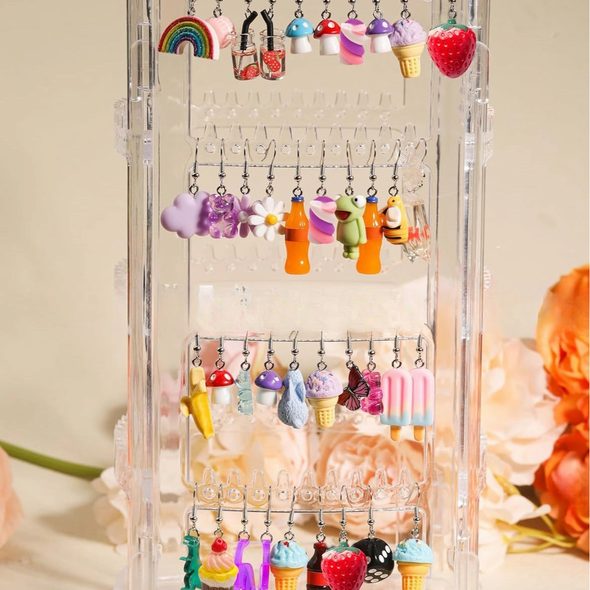 Wholesale 5pcs/pack Hot Sale Sweet Cool Creative Resin  Flowers, Strawberry Mushroom Drink Bottle, Small Cake Earrings Set