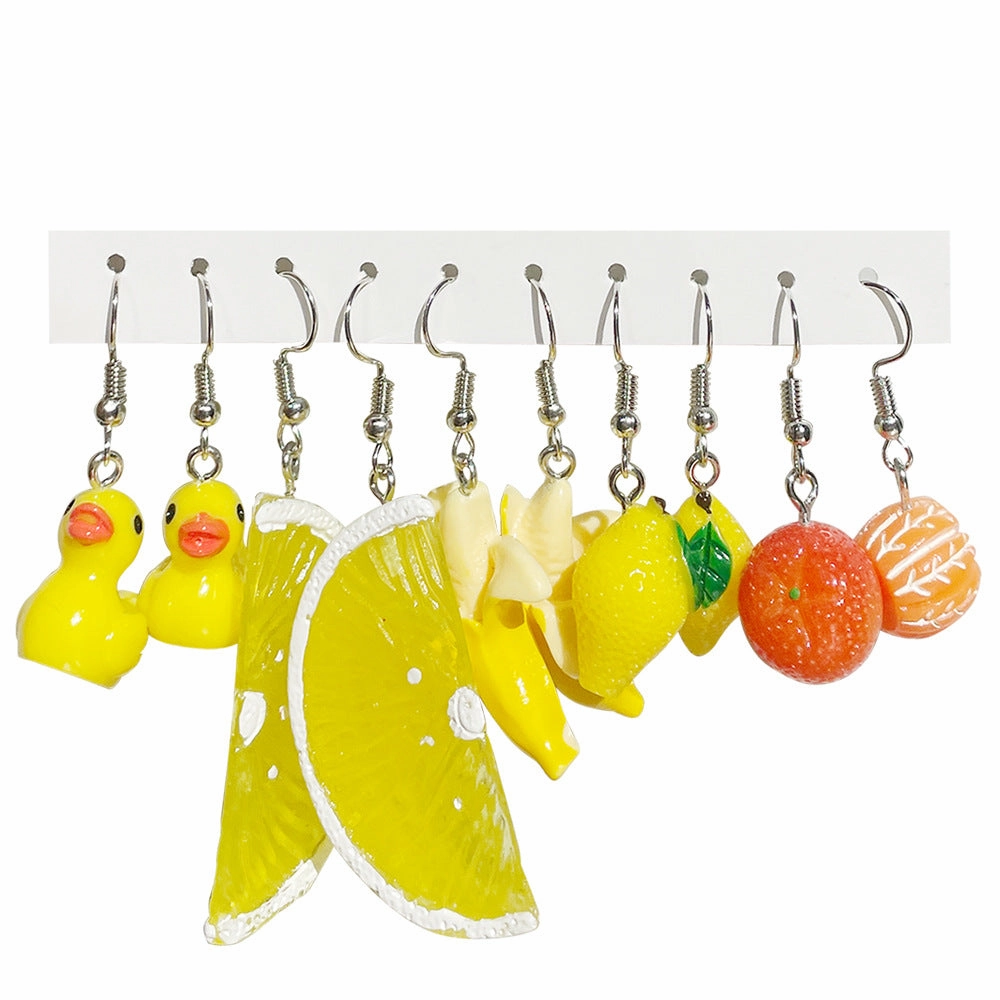 Wholesale 5pcs/pack Hot Sale Sweet Cool Cute Resin Funny Cartoon Flower Strawberry Mushroom Earrings Set