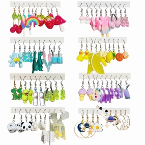 Wholesale 5pcs/pack Hot Sale Sweet Cool Cute Resin Funny Cartoon Flower Strawberry Mushroom Earrings Set