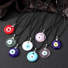 Wholesale 5PCS Vintage Blue Glass Devil's Eye Necklace