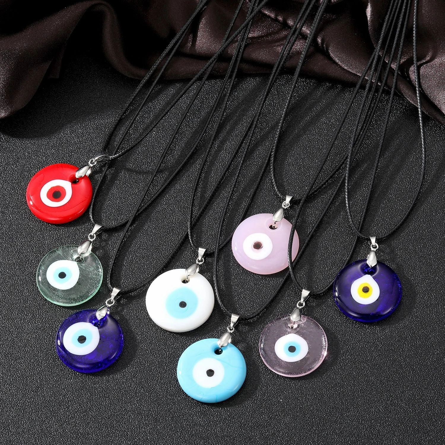 Wholesale 5PCS Vintage Blue Glass Devil's Eye Necklace