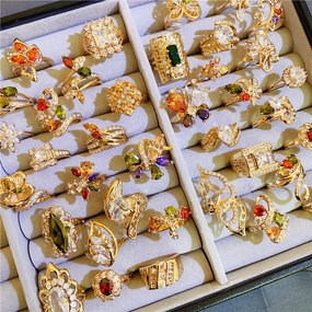 Wholesale 5PCS Vintage Colorful Zircon Gold Plated Ring