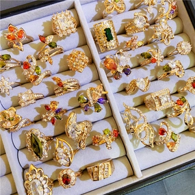 Wholesale 5PCS Vintage Colorful Zircon Gold Plated Ring