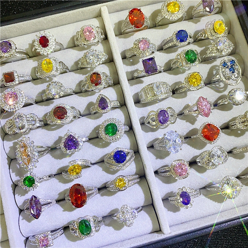 Wholesale 5PCSColorful Zircon Micropaved Gemstone Ring