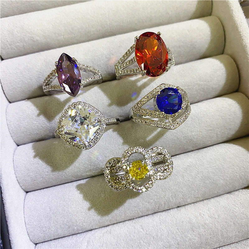 Wholesale 5PCSColorful Zircon Micropaved Gemstone Ring