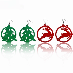 Wholesale 6 pairs/pack Christmas Tree Deer Leather Earrings