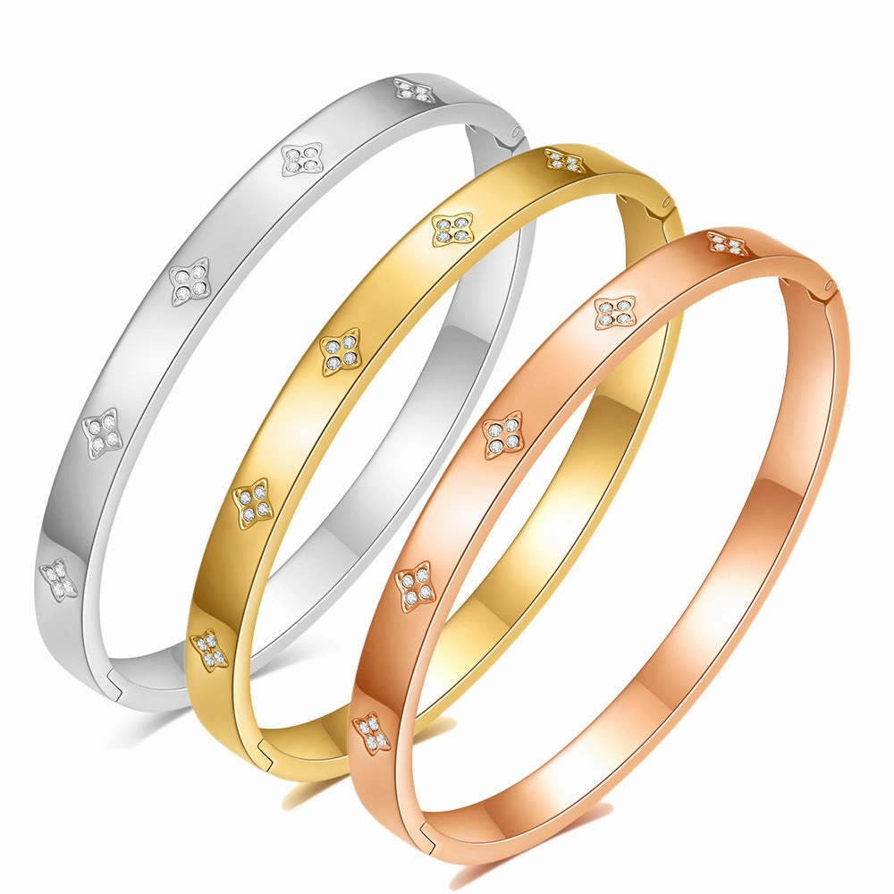 Wholesale 6MM Cross Diamond Opening Titanium Steel Bracelets