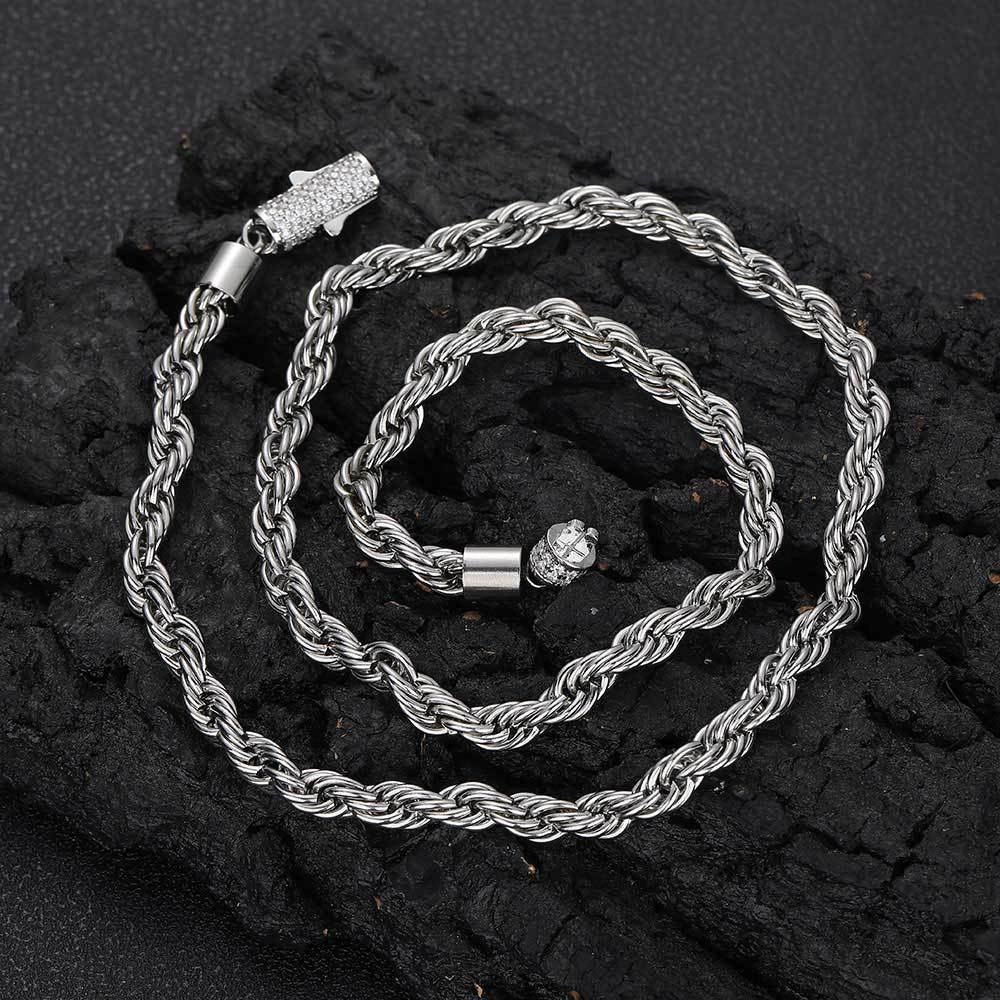 Wholesale 6mm Diamond Buckle Stainless Steel Necklace Twist Wheat Type Chains