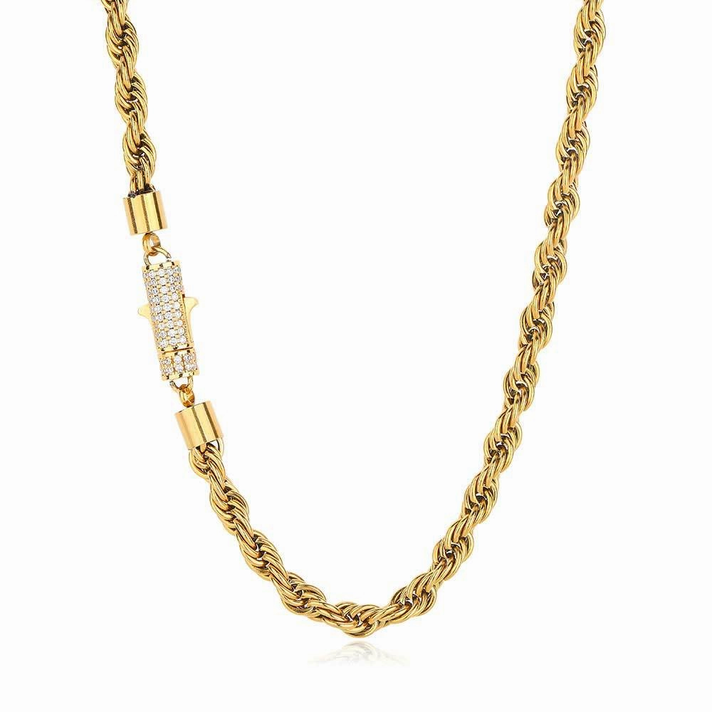 Wholesale 6mm Diamond Buckle Stainless Steel Necklace Twist Wheat Type Chains