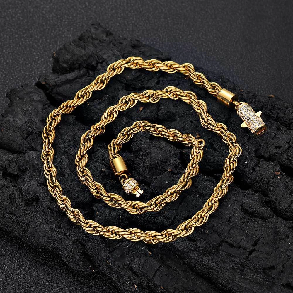 Wholesale 6mm Diamond Buckle Stainless Steel Necklace Twist Wheat Type Chains