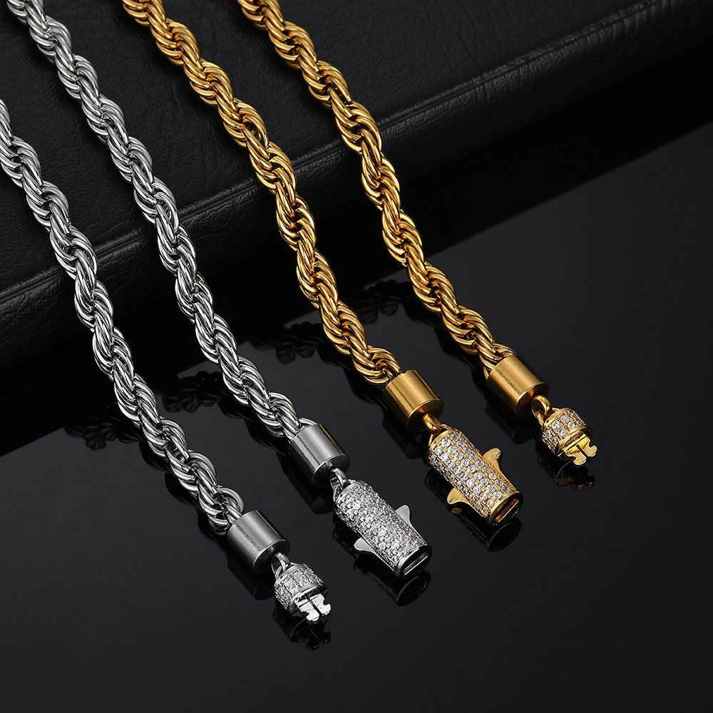 Wholesale 6mm Diamond Buckle Stainless Steel Necklace Twist Wheat Type Chains