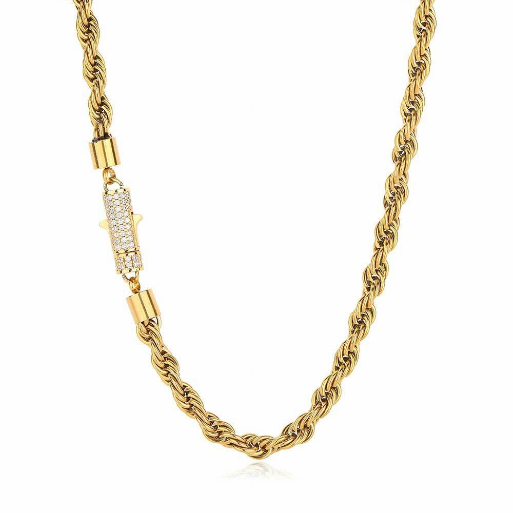 Wholesale 6mm Diamond Buckle Stainless Steel Necklace Twist Wheat Type Chains