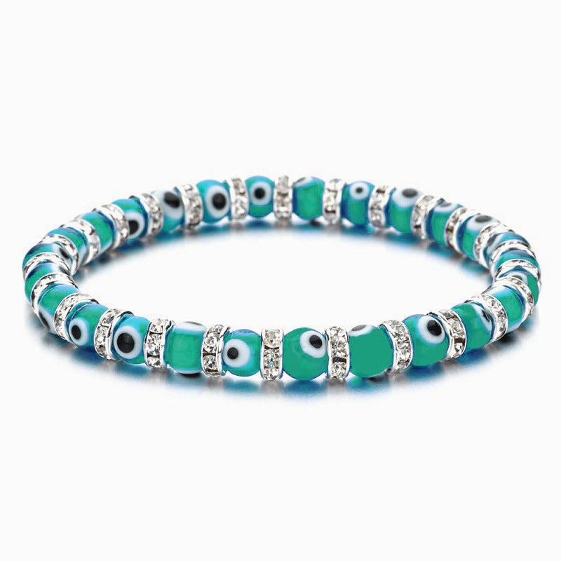 Wholesale 6mm Glass Bead Alloy Diamond Devil Eye Bead Elastic Bracelet