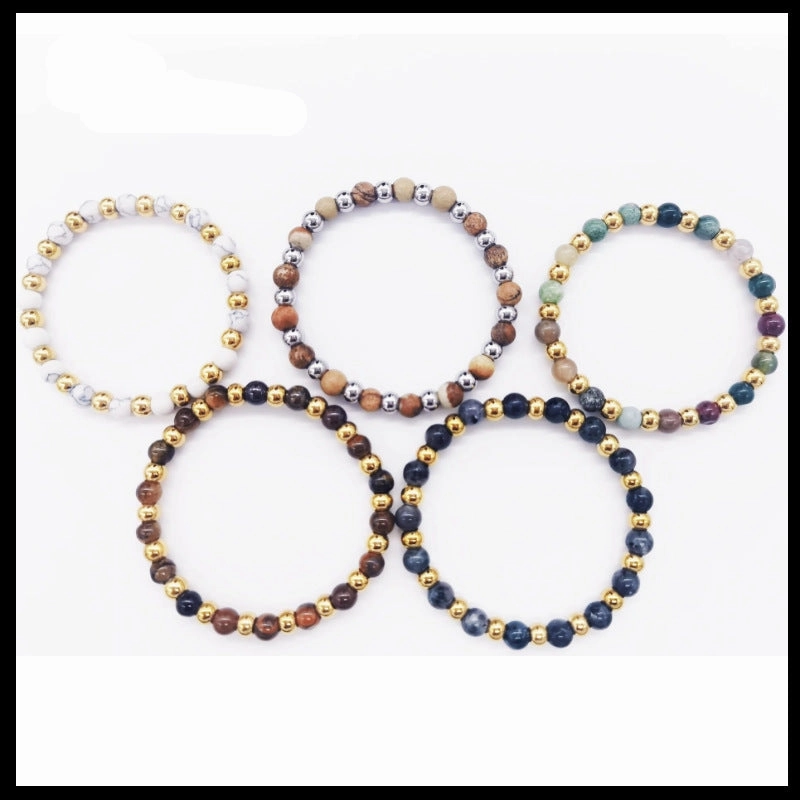 Wholesale 6mm stainless steel beaded glass stone round beads diy elastic rope bracelet