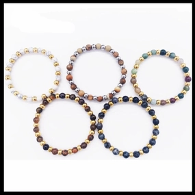 Wholesale 6mm stainless steel beaded glass stone round beads diy elastic rope bracelet