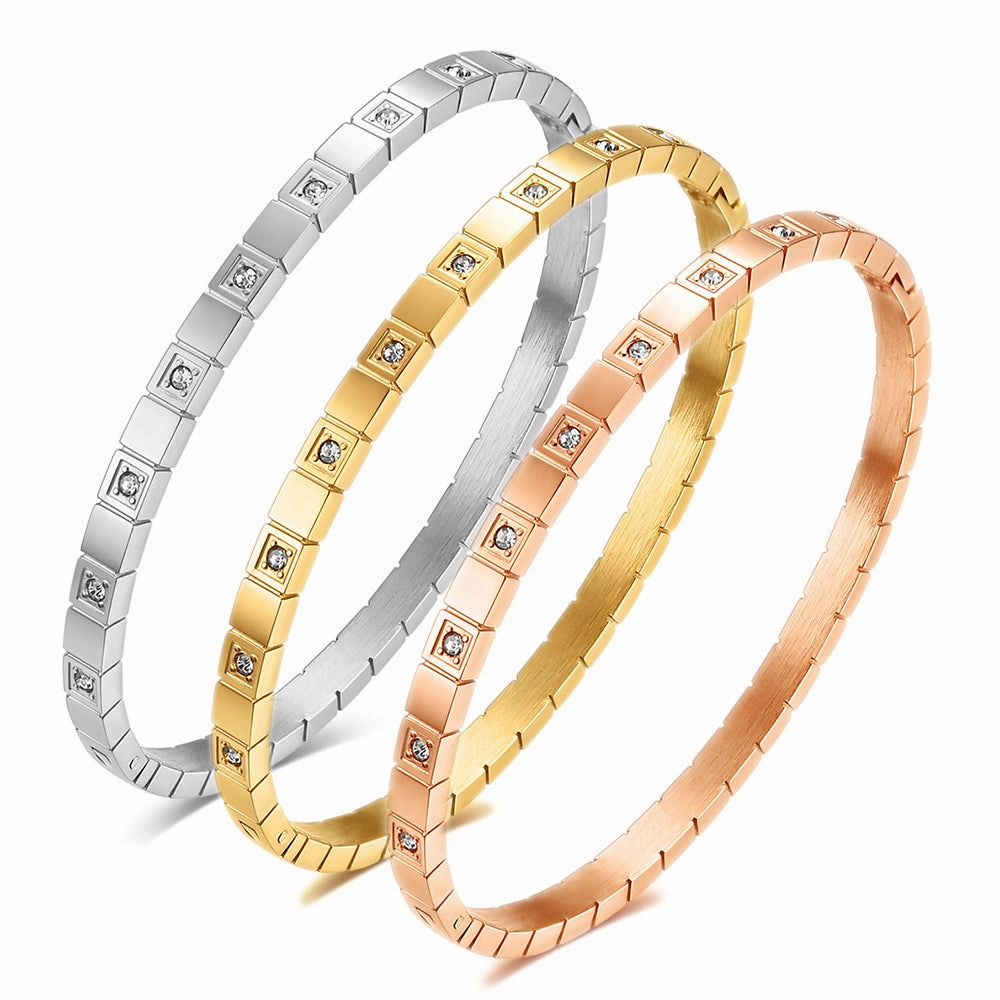 Wholesale 6MM Symmetrical Square Diamond 304 Stainless Steel Bracelet