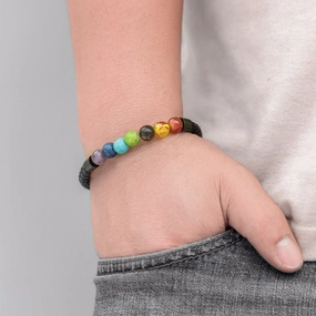Wholesale 8mm Color Tiger Eye Stone Beaded Stainless Steel Magnetic Buckle Leather Cord Bracelet