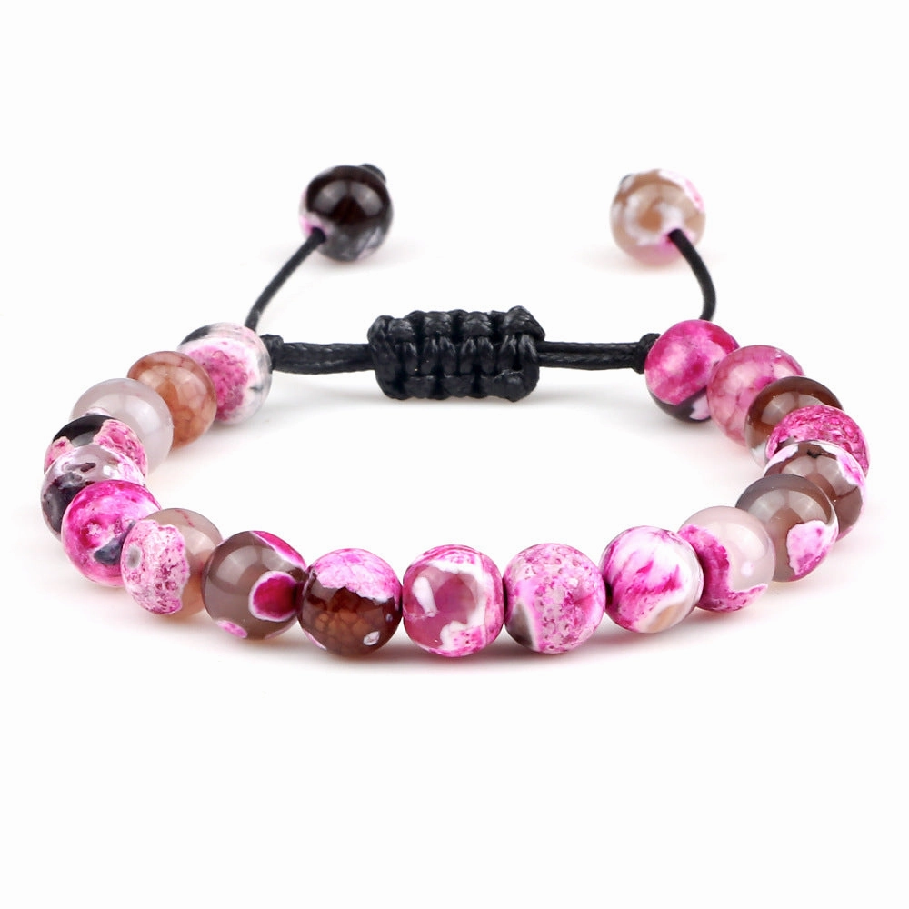 Wholesale 8mm Fire Agate Beaded Braid Adjustable Bracelet