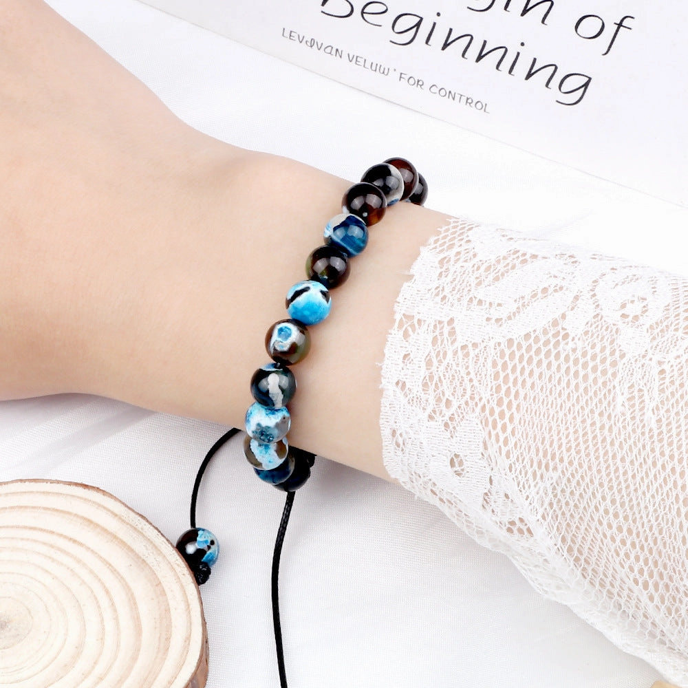 Wholesale 8mm Fire Agate Beaded Braid Adjustable Bracelet