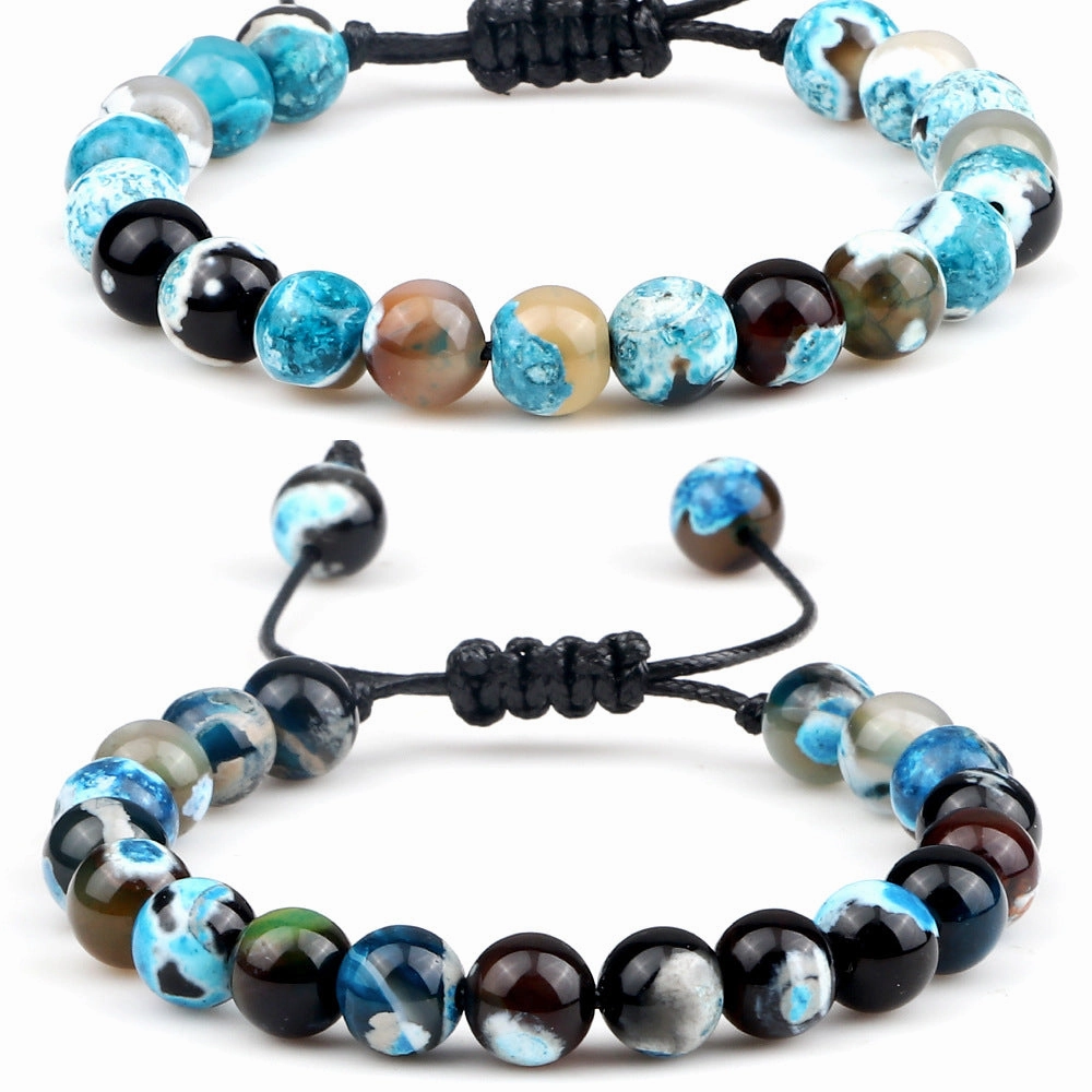 Wholesale 8mm Fire Agate Beaded Braid Adjustable Bracelet
