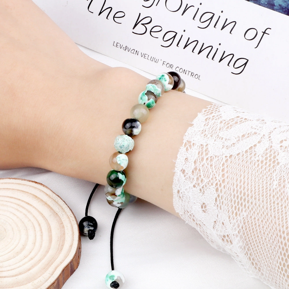 Wholesale 8mm Fire Agate Beaded Braid Adjustable Bracelet