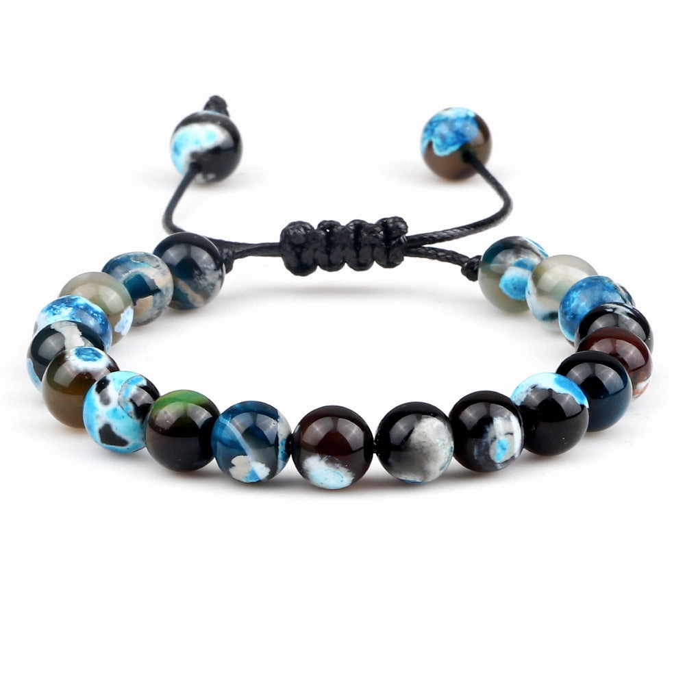 Wholesale 8mm Fire Agate Beaded Braid Adjustable Bracelet