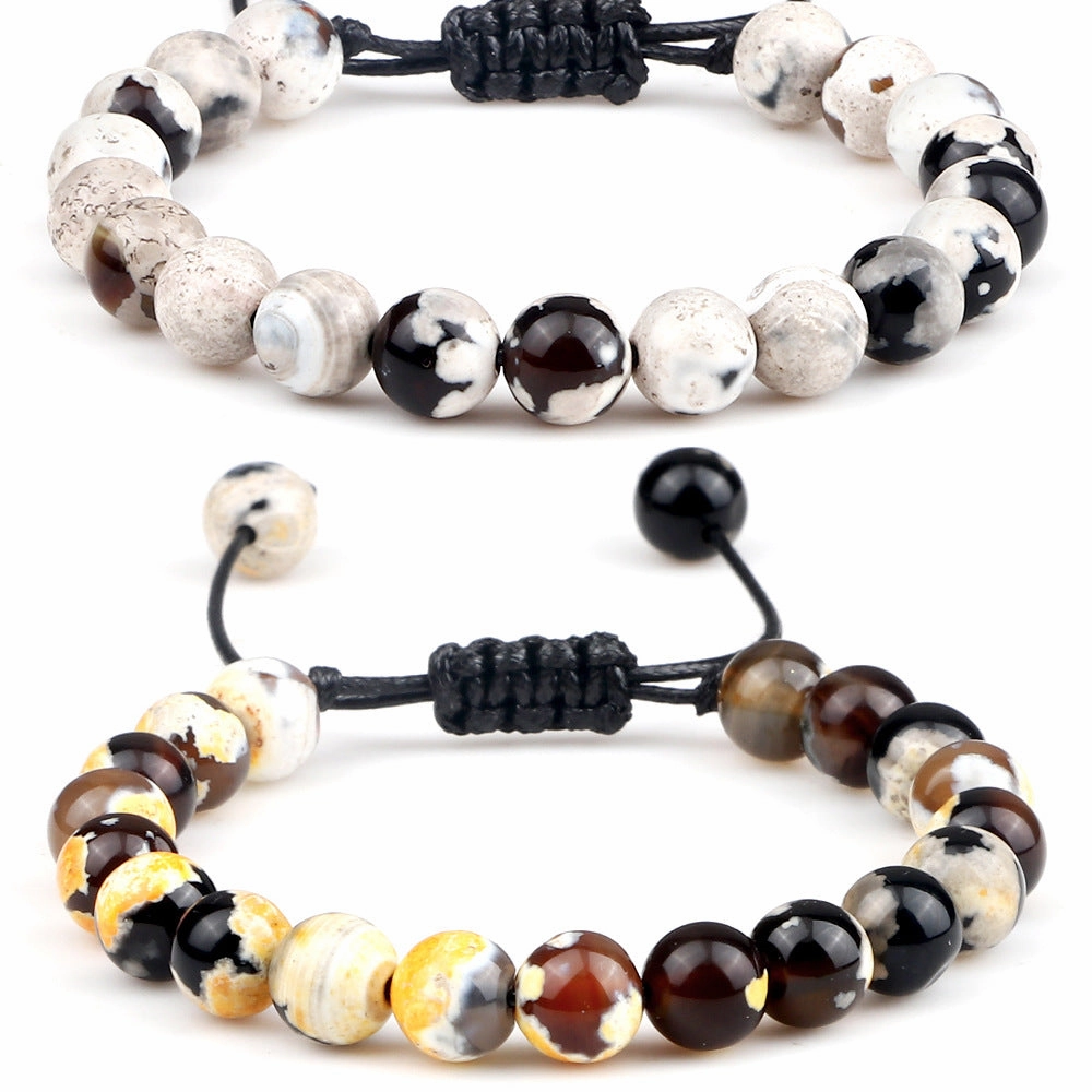 Wholesale 8mm Fire Agate Beaded Braid Adjustable Bracelet