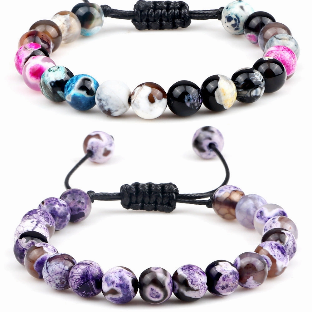 Wholesale 8mm Fire Agate Beaded Braid Adjustable Bracelet