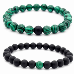 Wholesale 8mm matte black frosted stone malachite couple Bracelet