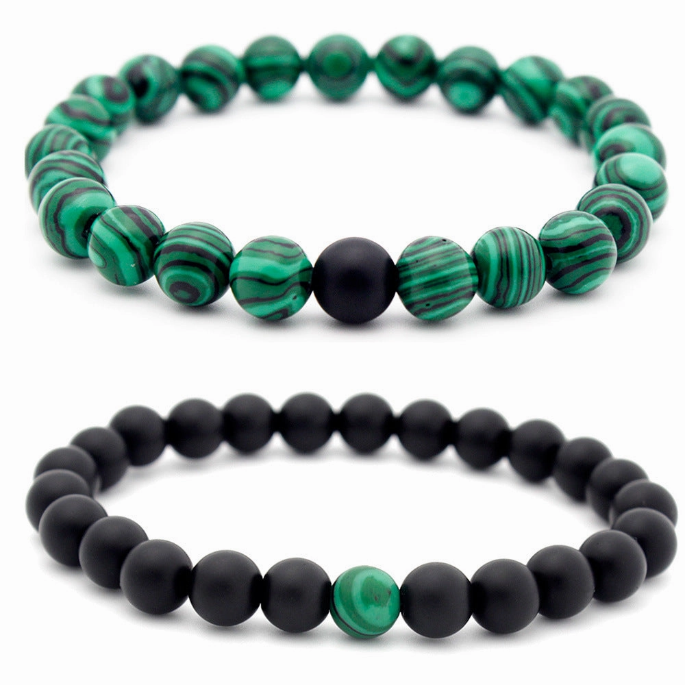 Wholesale 8mm matte black frosted stone malachite couple Bracelet