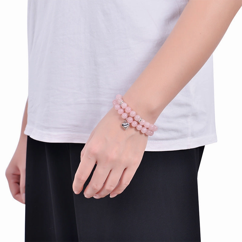 Wholesale 8mm Natural Stone Beaded Heart Set Bracelet