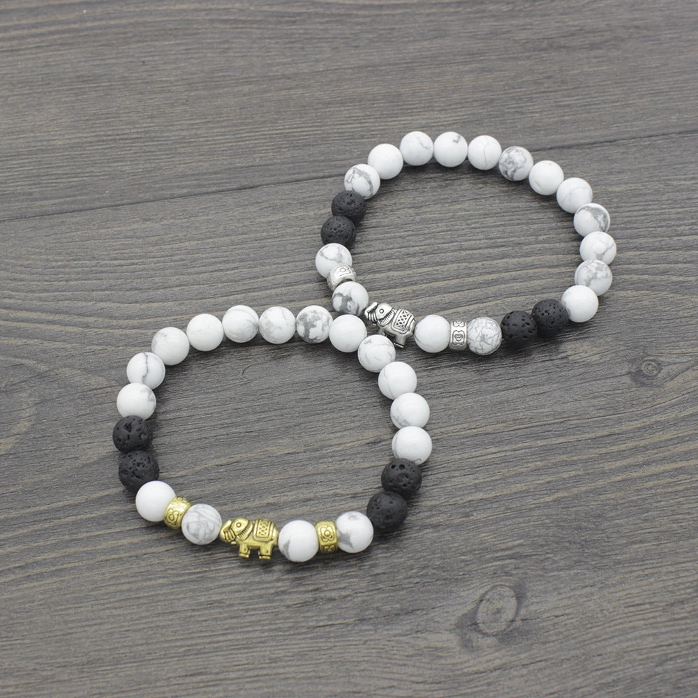 Wholesale 8mm White Turquoise Elephant Bracelet