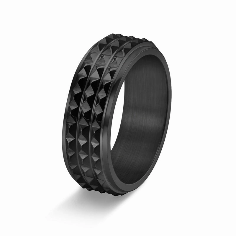Wholesale 8mm Wide Men's Pyramid Rotatable Decompression Titanium Steel Ring